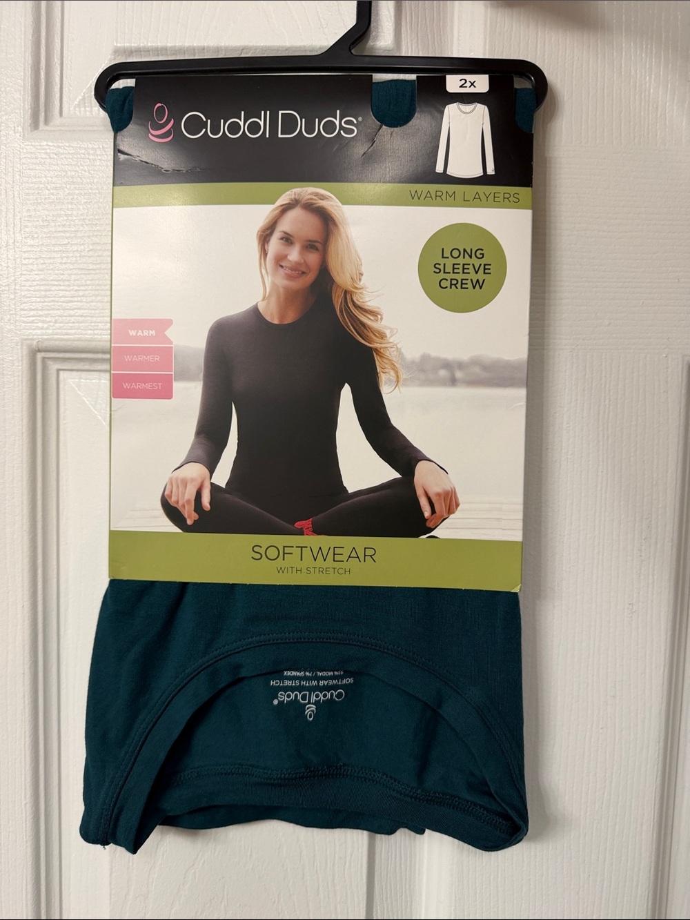 Cuddl Duds Women's Long Sleeve Crew Top in Teal Blue-Green